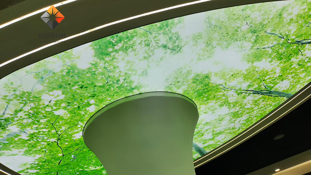 Chinese manufacturer UV printed PVC stretch ceiling film design image printing Green leaves summer effect from Nanjing Outshine stretch ceiling company