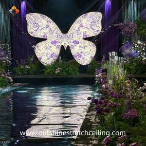 SEG Stretch Ceiling, 3D Purple Butterfly Print on Translucent Film, Custom Design for Weddings & Events - Outshine Brand (Model 4011)