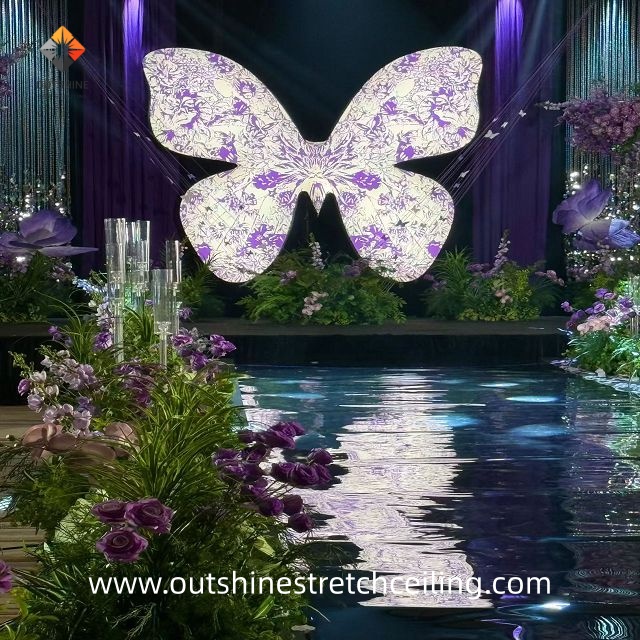 UV printed purple butterfly design stretch ceiling on translucent film 4011 combined with the SEG aluminum profile for the wedding hall from Chinese manufacturer Outshine Brand (3)