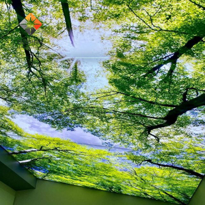 Durable & Waterproof Fireproof & Easy Install Modern Interior Design ECO-Friendly High-Resolution Custom UV Printed PVC Stretch Ceiling - Green Tree Design 
