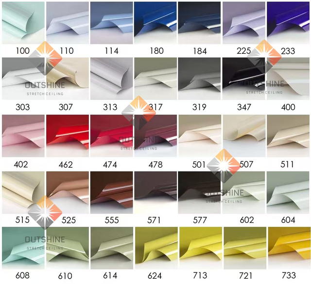 Roll Stretch Ceiling Glossy Laqure Foil 1.5M-5M Width Smooth Surface From China Manufacturer Nanjing Outshine PVC Stretch Ceiling Factory